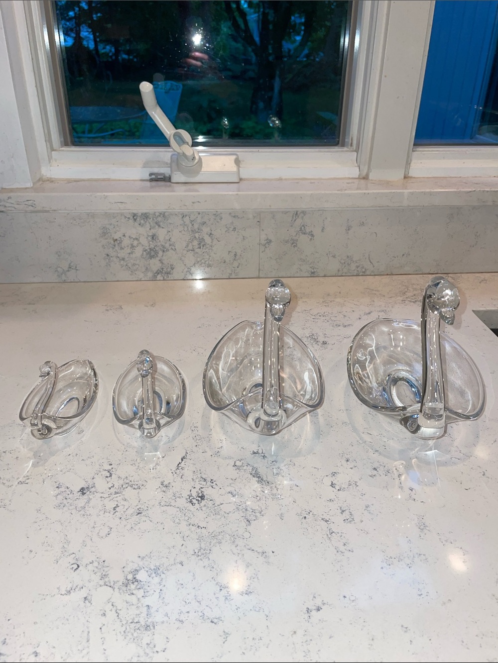 Duncan Miller Swan Family Trinket Candy Dishes Set of 4 Blown Vintage Crystal